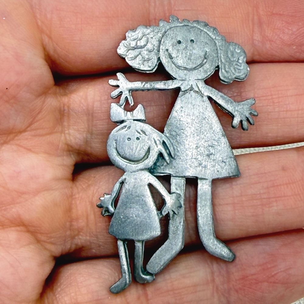 Ultra Craft Mother and Child Pin Brooch Metal Figural Vintage Whimsy‎